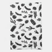 Modern zwart-wit, zuinig cactus patroon theedoek (Verticaal)