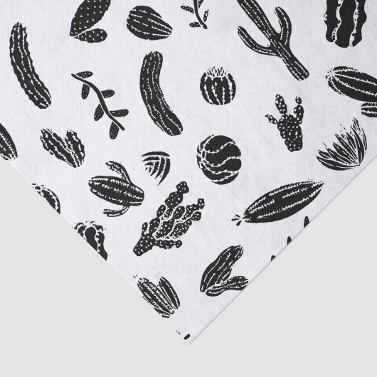 Modern zwart-wit, zuinig cactus patroon tissuepapier (Detail)