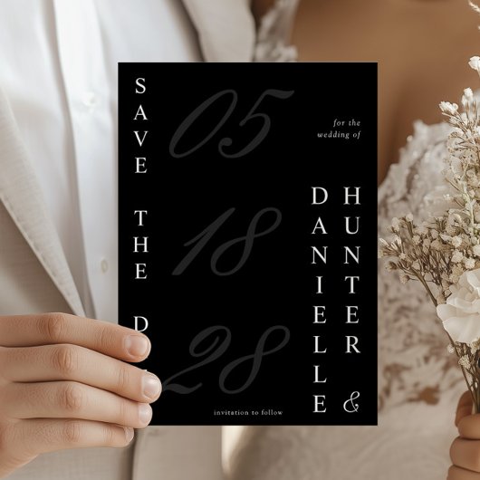 Modern zwart-wit zwart-wit bruiloft save the date