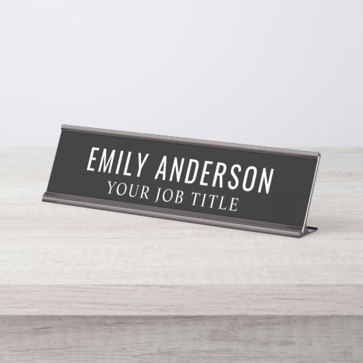 Modern zwart-witmedewerker bureau naambordje (Voorkant)