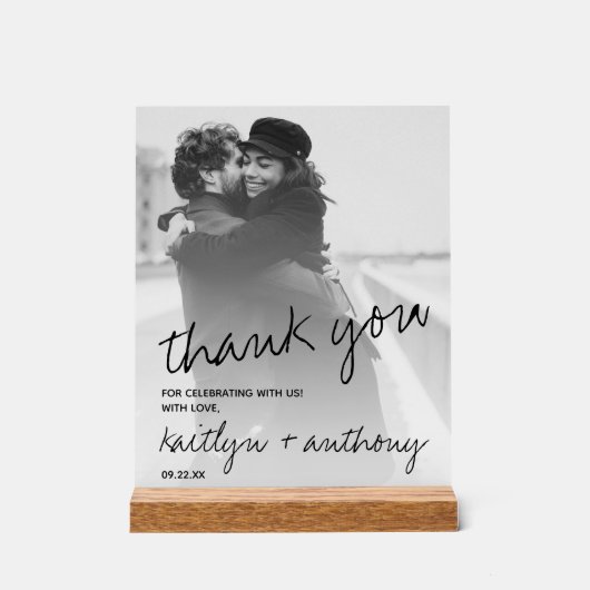 Modern zwart-witscript minimalistisch huwelijk acryl bord (Voorkant)