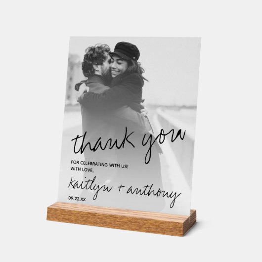 Modern zwart-witscript minimalistisch huwelijk acryl bord (Hoek)