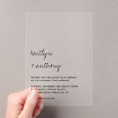 Modern zwart-witscript minimalistisch huwelijk acryl uitnodigingen (Insitu (Draagbaar))