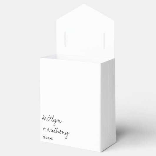 Modern zwart-witscript minimalistisch huwelijk bedankdoosjes (Geopend)