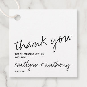 Modern zwart-witscript minimalistisch huwelijk bedankjes labels