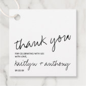 Modern zwart-witscript minimalistisch huwelijk bedankjes labels (Voorkant)