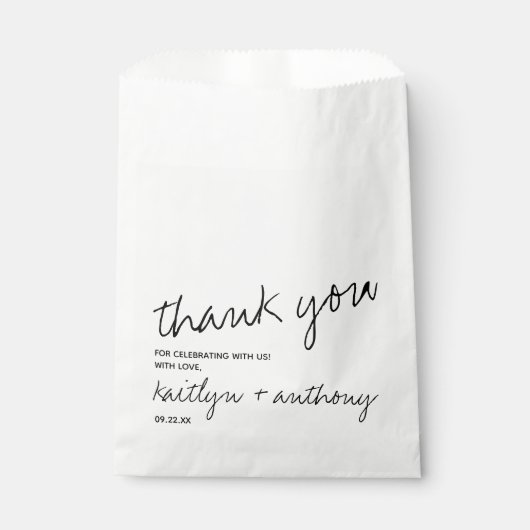 Modern zwart-witscript minimalistisch huwelijk bedankzakje (Voorkant)