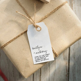 Modern zwart-witscript minimalistisch huwelijk cadeaulabel