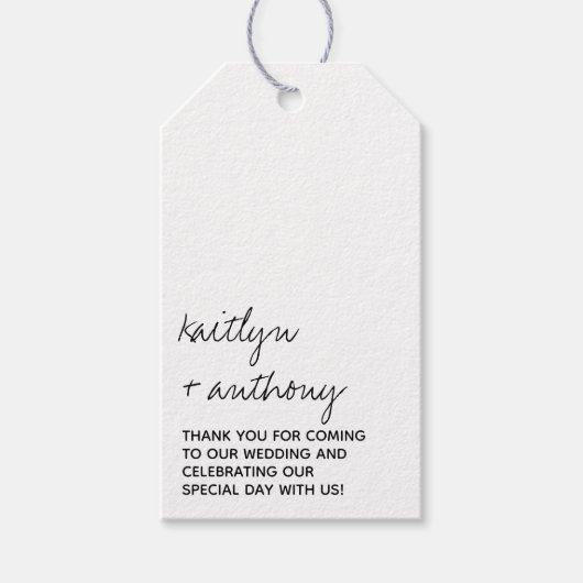 Modern zwart-witscript minimalistisch huwelijk cadeaulabel (Voorkant)