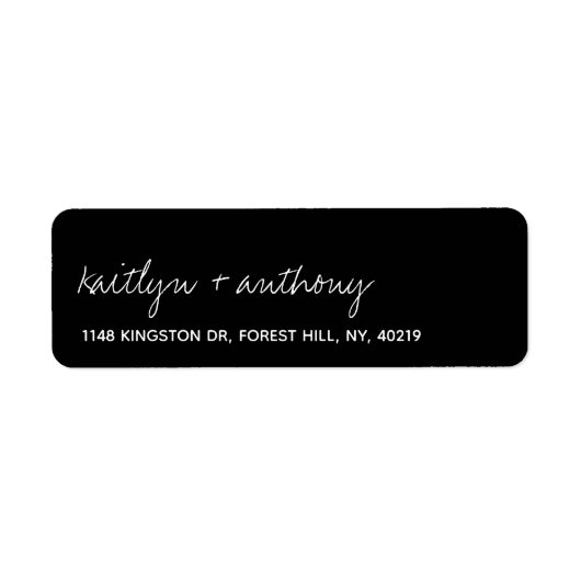 Modern zwart-witscript minimalistisch huwelijk etiket (Voorkant)