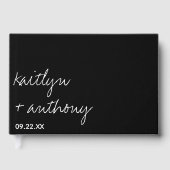 Modern zwart-witscript minimalistisch huwelijk gastenboek (Voorkant)
