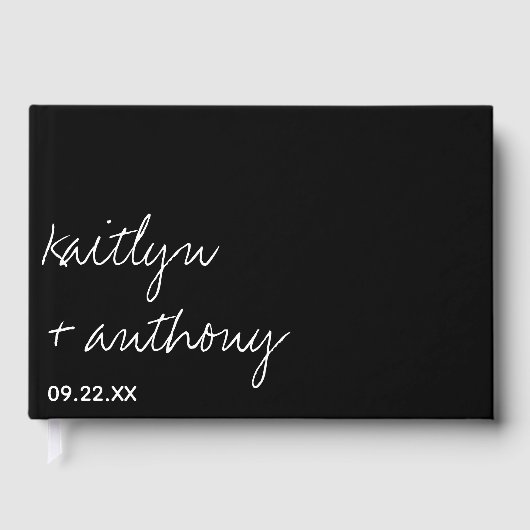 Modern zwart-witscript minimalistisch huwelijk gastenboek (Voorkant)