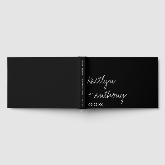Modern zwart-witscript minimalistisch huwelijk gastenboek (Volledig)
