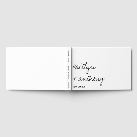 Modern zwart-witscript minimalistisch huwelijk gastenboek (Volledig)