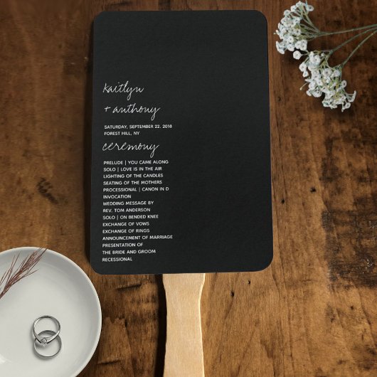 Modern zwart-witscript minimalistisch huwelijk handwaaier