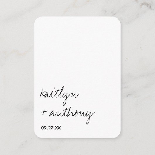 Modern zwart-witscript minimalistisch huwelijk informatiekaartje (Achterkant)