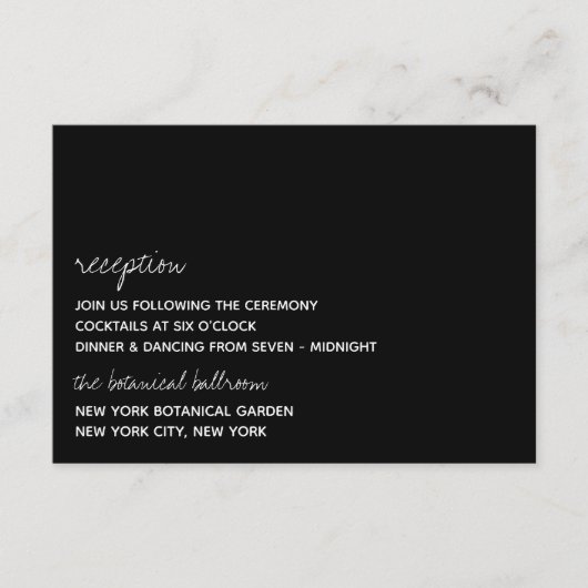 Modern zwart-witscript minimalistisch huwelijk informatiekaartje (Voorkant)