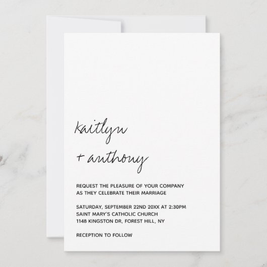 Modern zwart-witscript minimalistisch huwelijk kaart (Voorkant)