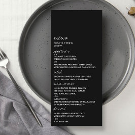 Modern zwart-witscript minimalistisch huwelijk menu