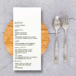 Modern zwart-witscript minimalistisch huwelijk menu
