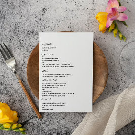 Modern zwart-witscript minimalistisch huwelijk menu