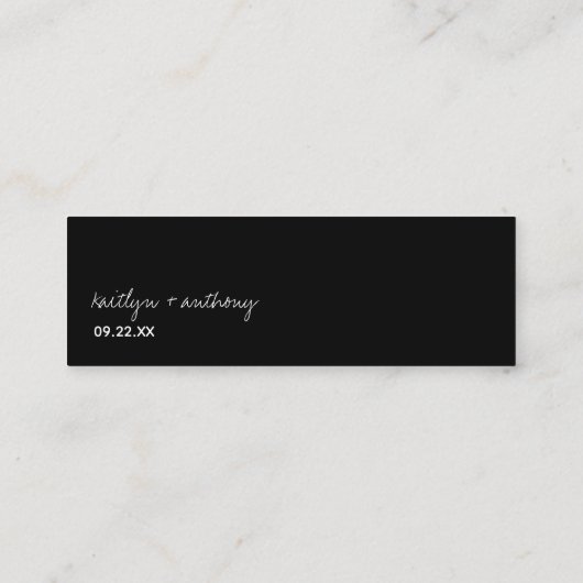 Modern zwart-witscript minimalistisch huwelijk mini visitekaartje (Achterkant)