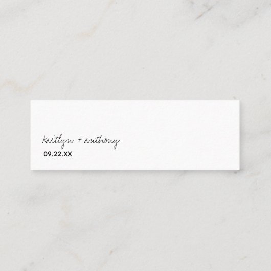 Modern zwart-witscript minimalistisch huwelijk mini visitekaartje (Achterkant)