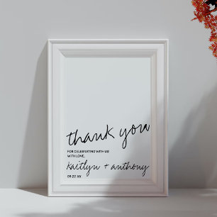 Modern zwart-witscript minimalistisch huwelijk poster