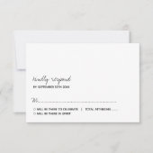 Modern zwart-witscript minimalistisch huwelijk RSVP kaartje (Voorkant)