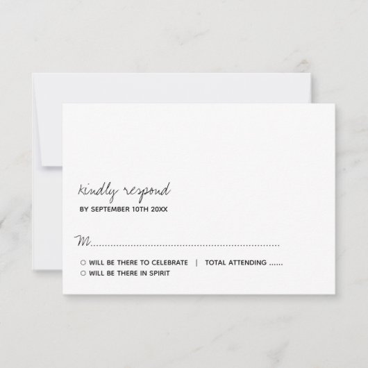 Modern zwart-witscript minimalistisch huwelijk RSVP kaartje (Voorkant)