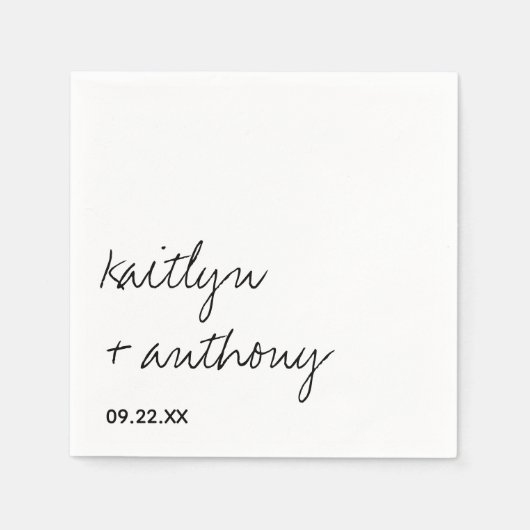 Modern zwart-witscript minimalistisch huwelijk servet (Voorkant)