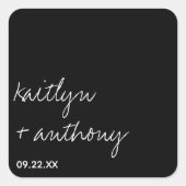 Modern zwart-witscript minimalistisch huwelijk vierkante sticker (Voorkant)