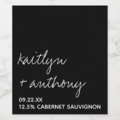 Modern zwart-witscript minimalistisch huwelijk wijn etiket (Enkel label)
