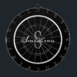 Modern zwart-witscript, speciaal aangepast dartbord<br><div class="desc">Vermaak je familie en vrienden met een leuk spelletje darts op je volgende bijeenkomst. Dit ontwerp is moderne zwart grijze familie monogram naam en een bord is zwart en het tweede bord is donkergrijs. Het grote monogram initiaal is in vetgedrukte grijze letters op het midden en de naam is in...</div>