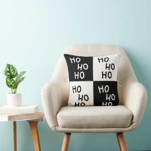 Modern Zwart Witte Ho Ho Kerstman Lacht Kerstmis Kussen