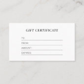 Modern Zwart Witte Logo Cadeaubon Zakelijk Visitekaartje (Achterkant)