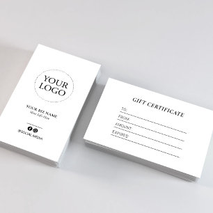 Modern Zwart Witte Logo Cadeaubon Zakelijk Visitekaartje
