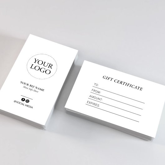 Modern Zwart Witte Logo Cadeaubon Zakelijk Visitekaartje