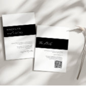 Modern Zwart | Witte QR Code Trouwkaart Kaart