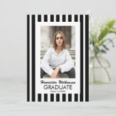 Modern Zwart Witte Strepen Foto Afstuderen Kaart (Staand voorkant)