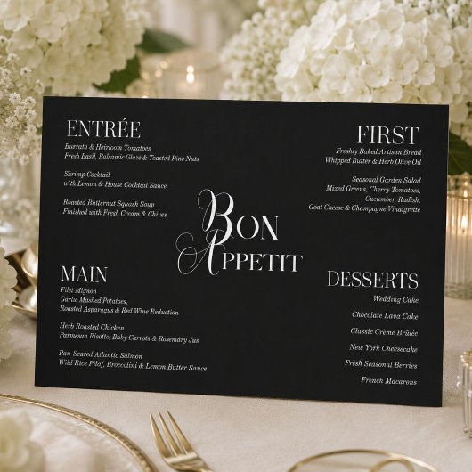 Modern Zwart Witte Trouwmenu Menu