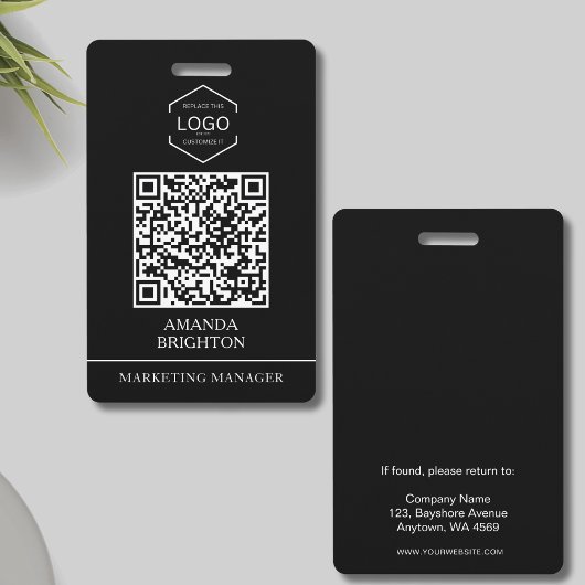 Modern Zwart Witte Zakelijk Logo QR Code Badge