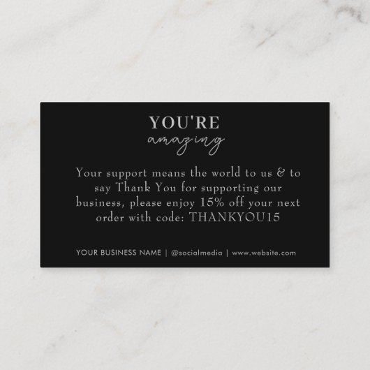 Modern Zwart Zakelijk Elegant Dank u Visitekaartje (Achterkant)