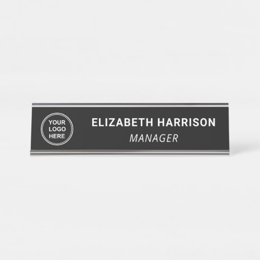 Modern Zwart Zakelijk Logo Bureau Naambordje (Voorkant)