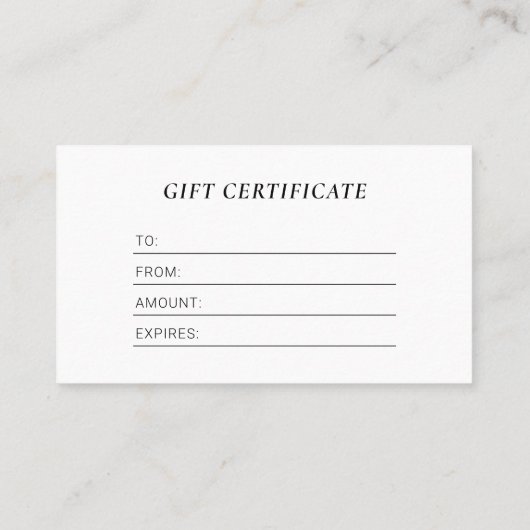 Modern Zwart Zakelijk Logo Cadeaubon Visitekaartje (Achterkant)