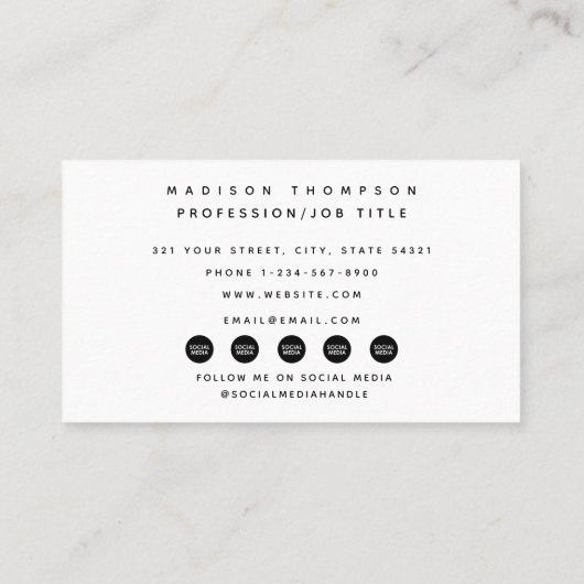 Modern Zwart Zakelijk Logo Social Media Iconen Visitekaartje (Achterkant)