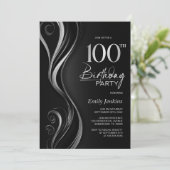Modern Zwart Zilver 100ste Verjaardagsfeest Kaart (Staand voorkant)