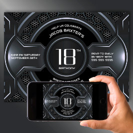 Modern Zwart Zilver 18e Verjaardagsfeestje Kaart