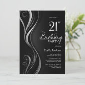 Modern Zwart Zilver 21e Verjaardagsfeestje Kaart (Staand voorkant)