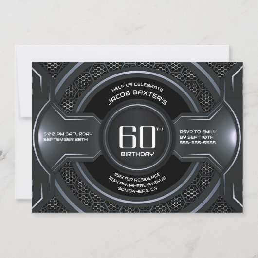 Modern Zwart Zilver 60e Verjaardagsfeestje Kaart (Voorkant)